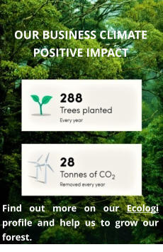 Find out more on our Ecologi profile and help us to grow our forest.  OUR BUSINESS CLIMATE POSITIVE IMPACT